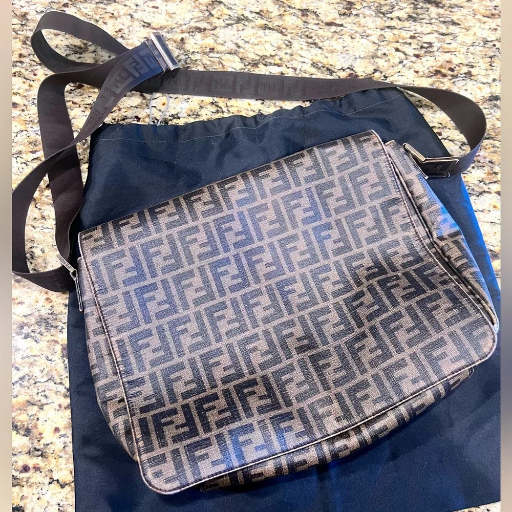 Vintage Rare Authentic Fendi Monogram Zucca Messenger Laptop Bag